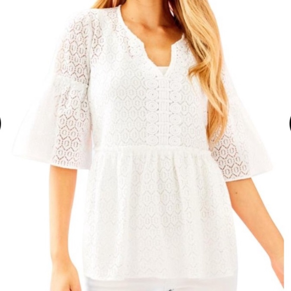 Lilly Pulitzer Inez top in Resort white-white LP tank included XL EUC